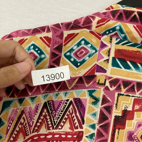 Vintage Melrose Abstract Print Geometric 100% Silk Short Sleeve Button Down 2X - Picture 8 of 9